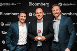 Head of Bite Stream Charles von Moll, with Directors Eran Fabian and Sean Rogers in New York collecting the "Best Fund Raising Solution" trophy