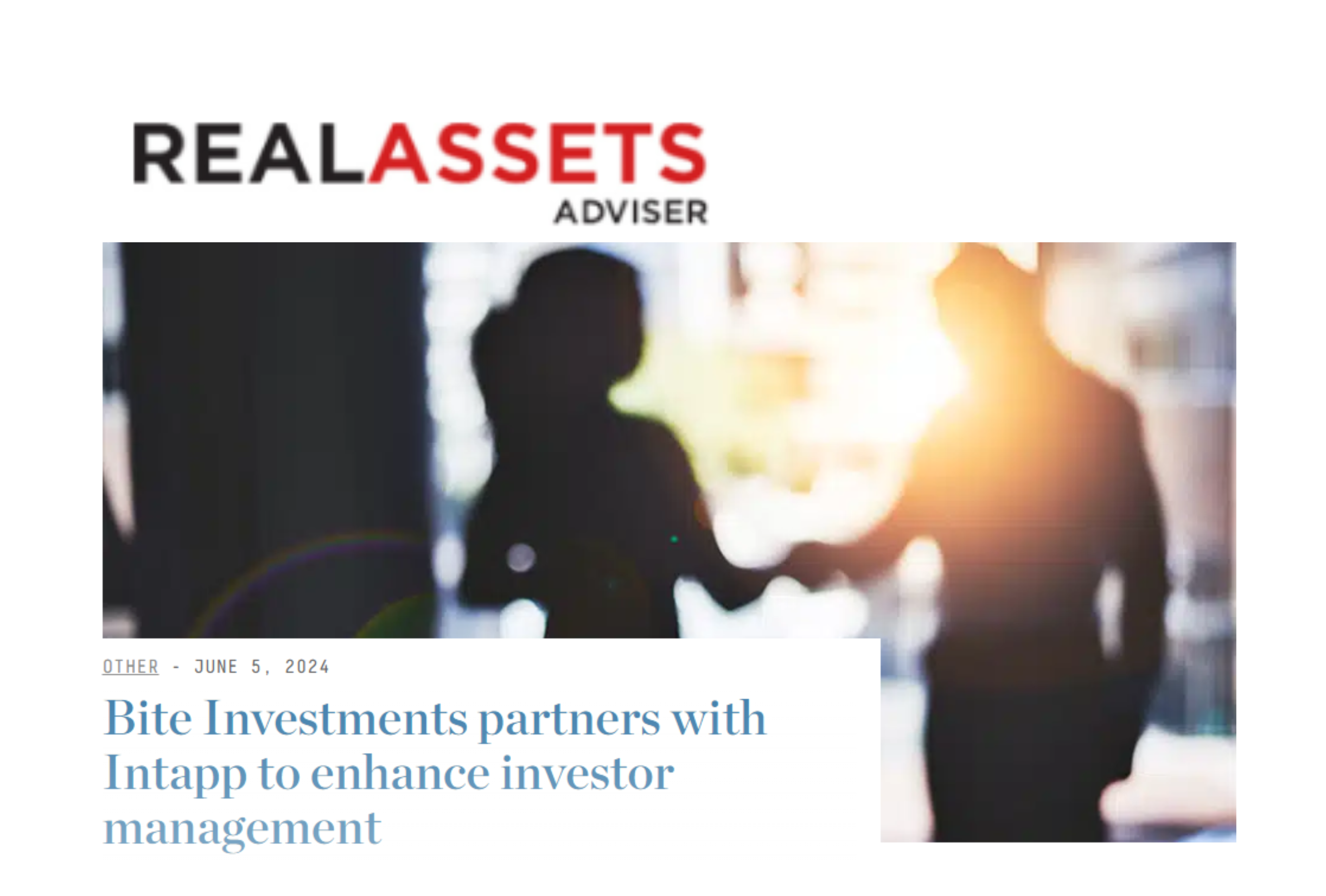 Bite Investments partners with Intapp to enhance investor management, says Real Assets Adviser