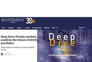 Bite Investments' asset management arm (Bite Asset Management" features in Investment Week's "Deep Dive: Private markets could be the future of 60/40 portfolios" feature. Showing the header and the article photo, the subheader says "Split between traditional and revamped model". Written by Cristian Angeloni