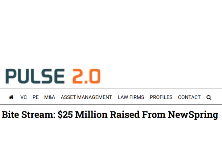 PULSE 2.0 logo with article headline "Bite Stream: $25 Million Raised From NewSpring"